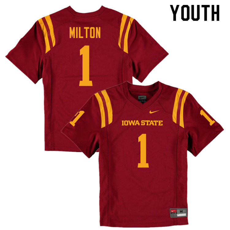 Iowa State Cyclones Youth #1 Tarique Milton Nike NCAA Authentic Cardinal College Stitched Football Jersey GW42X01DO